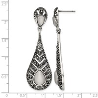 Stainless Steel Polished Marcasite Cat's Eye Post Dangle Earrings view 5