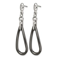 Chisel Stainless Steel Polished Earrings with Black Ceramic and CZ Dangle Post view 3