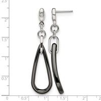 Chisel Stainless Steel Polished Earrings with Black Ceramic and CZ Dangle Post view 5