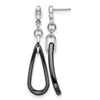 Chisel Stainless Steel Polished Earrings with Black Ceramic and CZ Dangle Post view 1
