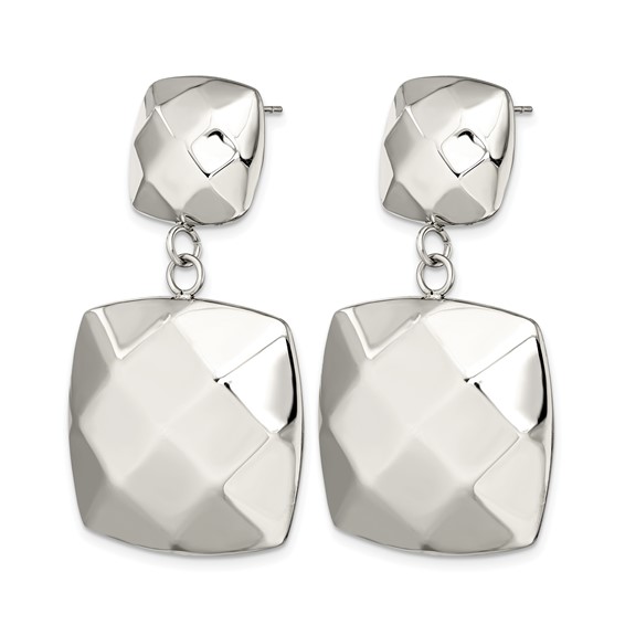 Stainless Steel Polished Hollow Squares Post Dangle Earrings