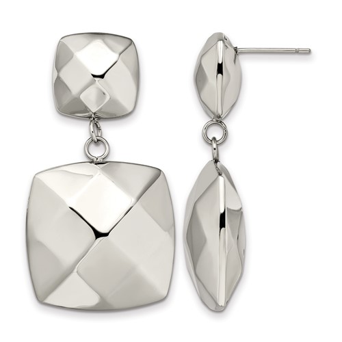 Stainless Steel Polished Hollow Squares Post Dangle Earrings