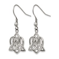 Chisel Stainless Steel Polished Heart Trinity Knot Dangle Shepherd Hook Earrings view 3