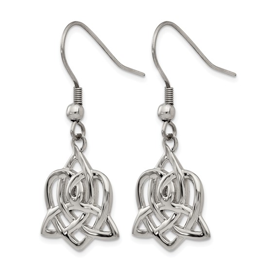 Chisel Stainless Steel Polished Heart Trinity Knot Dangle Shepherd Hook Earrings