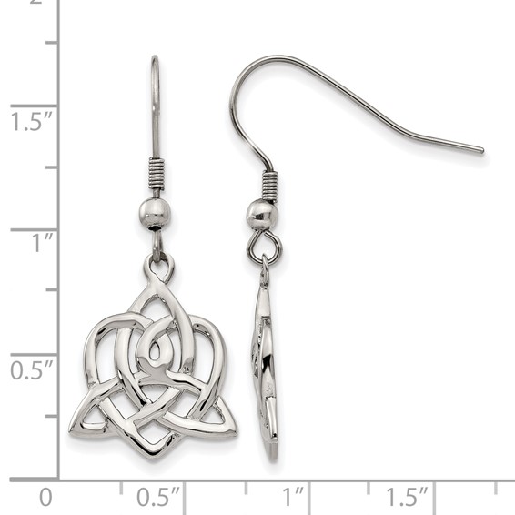 Chisel Stainless Steel Polished Heart Trinity Knot Dangle Shepherd Hook Earrings