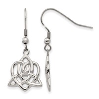 Chisel Stainless Steel Polished Heart Trinity Knot Dangle Shepherd Hook Earrings view 1