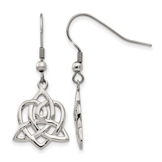 Chisel Stainless Steel Polished Heart Trinity Knot Dangle Shepherd Hook Earrings