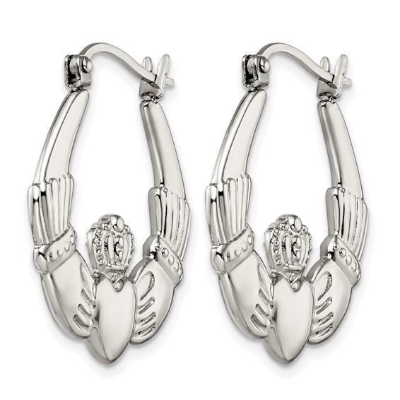 Chisel Stainless Steel Polished Claddagh Hoop Earrings
