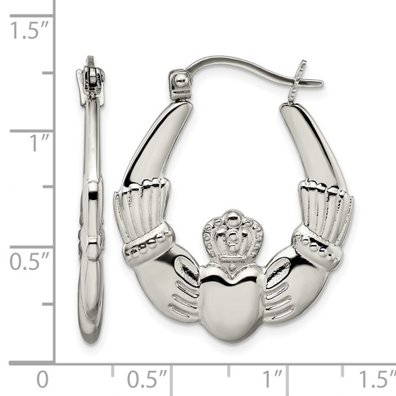Chisel Stainless Steel Polished Claddagh Hoop Earrings