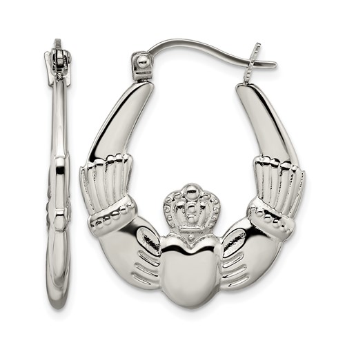 Chisel Stainless Steel Polished Claddagh Hoop Earrings