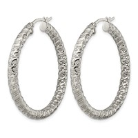 Chisel Stainless Steel Polished and Textured Hollow Hoop Earrings view 3