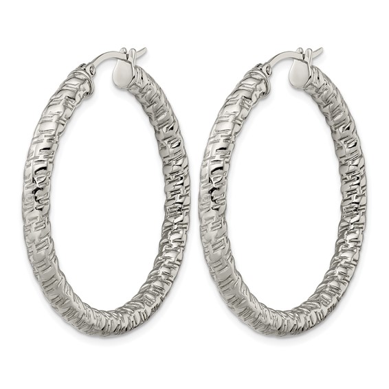 Chisel Stainless Steel Polished and Textured Hollow Hoop Earrings