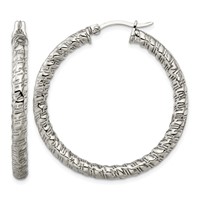 Chisel Stainless Steel Polished and Textured Hollow Hoop Earrings view 1