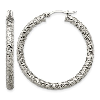 Chisel Stainless Steel Polished and Textured Hollow Hoop Earrings