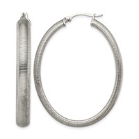Chisel Stainless Steel Polished and Textured Oval Hoop Earrings view 1