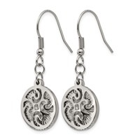 Stainless Steel Polished Textured Shepherd Hook Dangle Earrings view 3