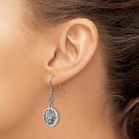 Stainless Steel Polished Textured Shepherd Hook Dangle Earrings view 4