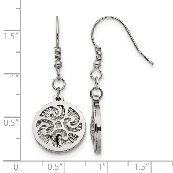 Stainless Steel Polished Textured Shepherd Hook Dangle Earrings