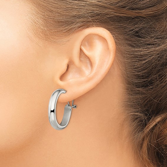 Chisel Stainless Steel Polished Omega Back Hoop Earrings