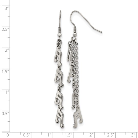 Chisel Stainless Steel Polished Music Note Multi Chain Dangle Shepherds Hook Earrings