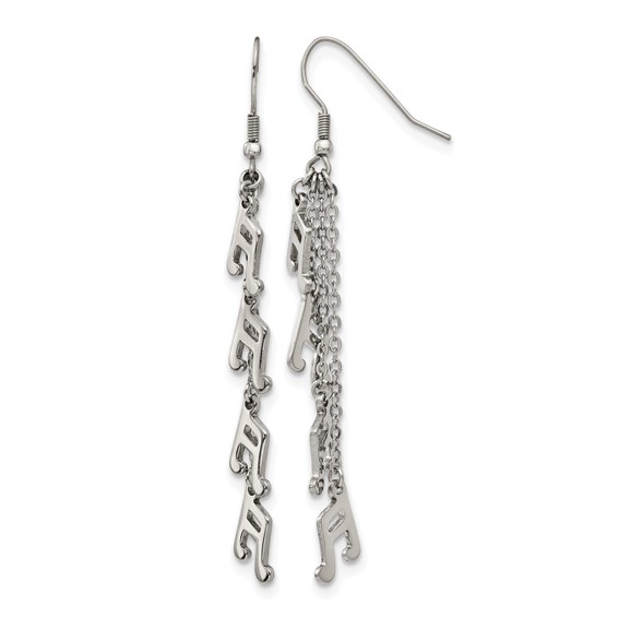 Chisel Stainless Steel Polished Music Note Multi Chain Dangle Shepherds Hook Earrings