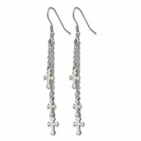 Chisel Stainless Steel Polished Multi Strand Cross Dangle Shepherd Hook Earrings view 3
