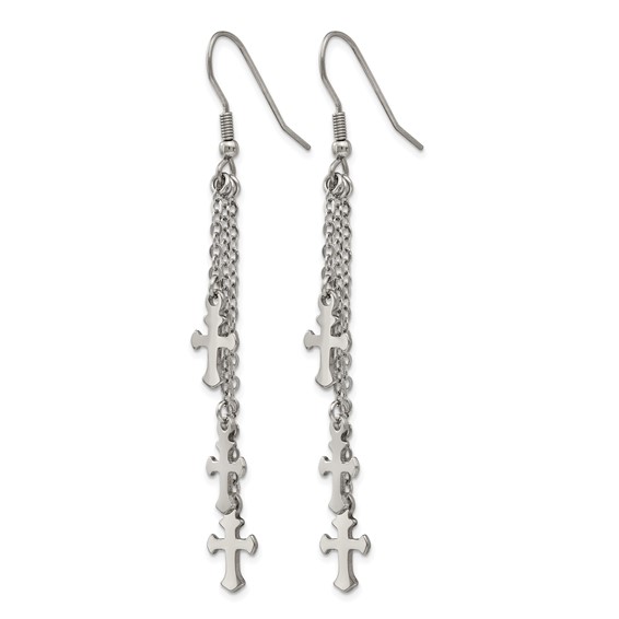 Chisel Stainless Steel Polished Multi Strand Cross Dangle Shepherd Hook Earrings