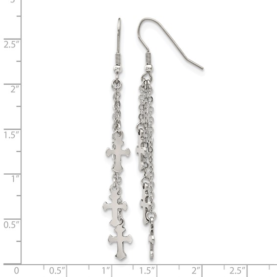 Chisel Stainless Steel Polished Multi Strand Cross Dangle Shepherd Hook Earrings