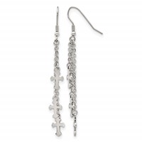 Chisel Stainless Steel Polished Multi Strand Cross Dangle Shepherd Hook Earrings view 1