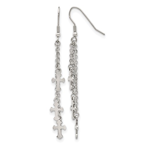 Chisel Stainless Steel Polished Multi Strand Cross Dangle Shepherd Hook Earrings