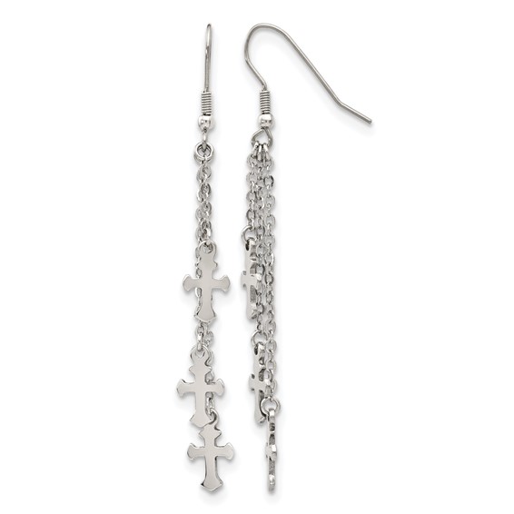 Chisel Stainless Steel Polished Multi Strand Cross Dangle Shepherd Hook Earrings