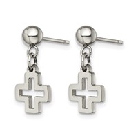 Chisel Stainless Steel Polished Cross Post Dangle Earrings view 3