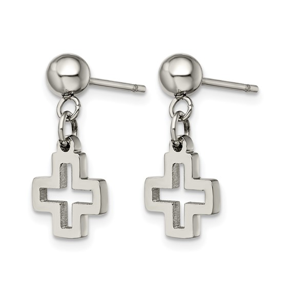 Chisel Stainless Steel Polished Cross Post Dangle Earrings