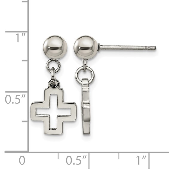 Chisel Stainless Steel Polished Cross Post Dangle Earrings