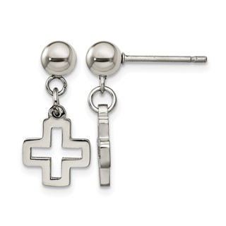 Chisel Stainless Steel Polished Cross Post Dangle Earrings