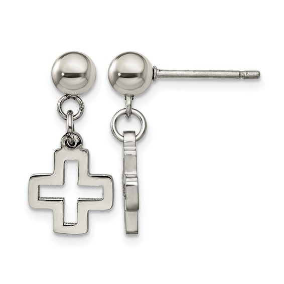 Chisel Stainless Steel Polished Cross Post Dangle Earrings