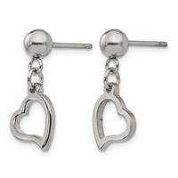 Chisel Stainless Steel Polished 5mm Ball Post Heart Post Dangle Earrings view 3