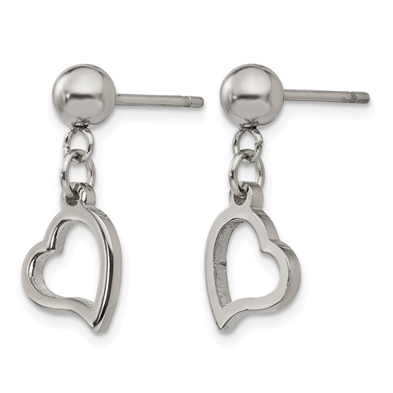 Chisel Stainless Steel Polished 5mm Ball Post Heart Post Dangle Earrings