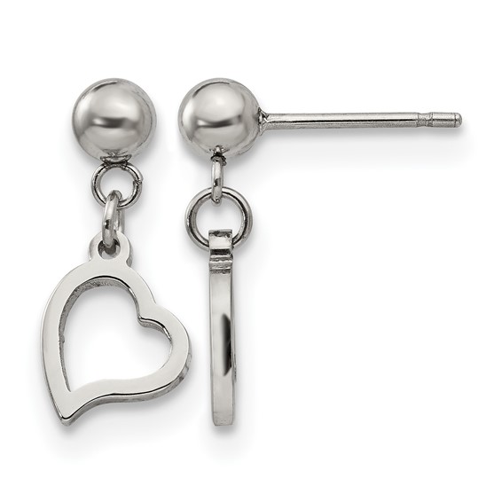 Chisel Stainless Steel Polished 5mm Ball Post Heart Post Dangle Earrings