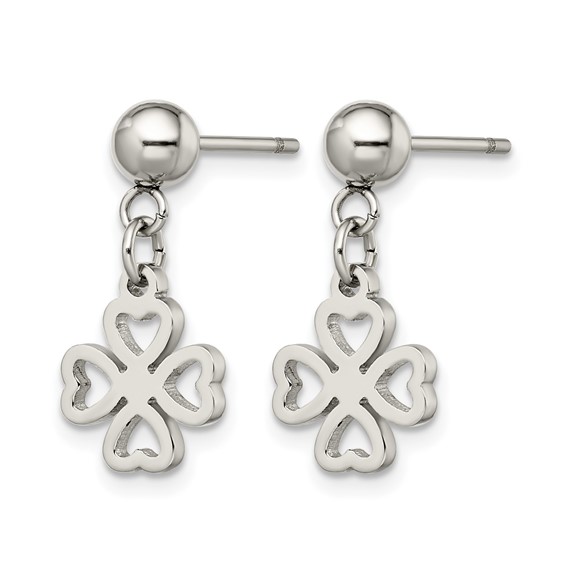 Chisel Stainless Steel Polished 4-Leaf Clover Post Dangle Earrings