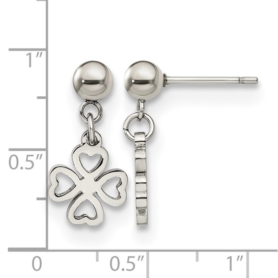 Chisel Stainless Steel Polished 4-Leaf Clover Post Dangle Earrings