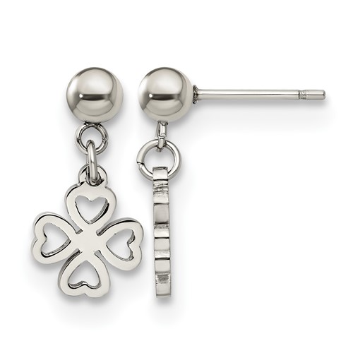 Chisel Stainless Steel Polished 4-Leaf Clover Post Dangle Earrings