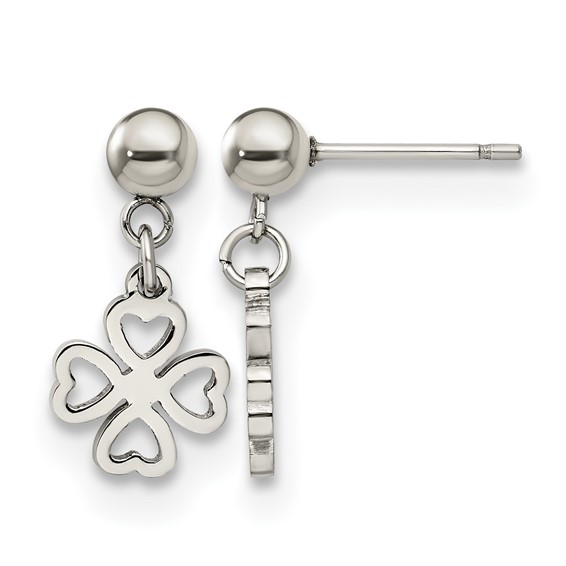 Chisel Stainless Steel Polished 4-Leaf Clover Post Dangle Earrings