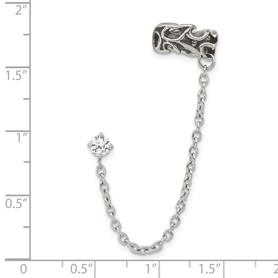 Stainless Steel Antiqued and Polished CZ Cuff Earring (Sold Single)
