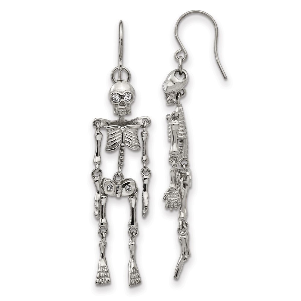 StainlessSteel Polished Crystal Movable Skeleton Shepherd Hook Earrings