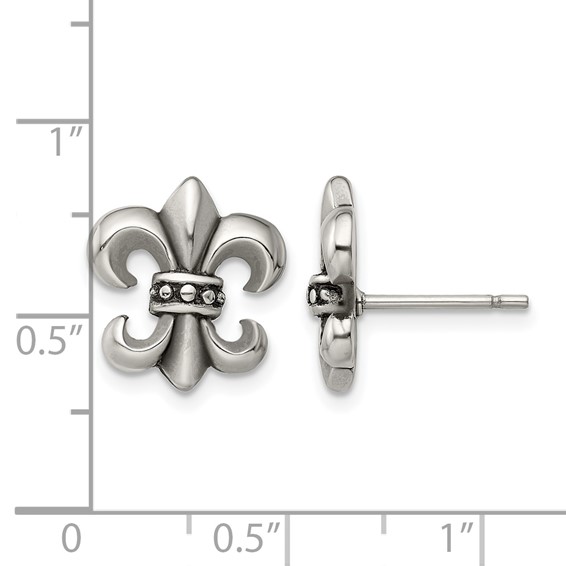 Stainless Steel Polished Fleur de Lis Post Earrings