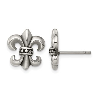 Stainless Steel Polished Fleur de Lis Post Earrings