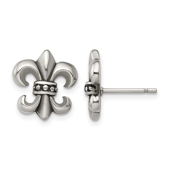Stainless Steel Polished Fleur de Lis Post Earrings