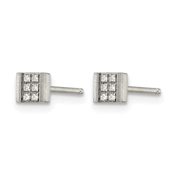 Chisel Stainless Steel Brushed with CZ Square Post Earrings