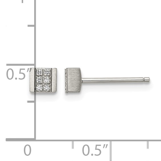 Chisel Stainless Steel Brushed with CZ Square Post Earrings